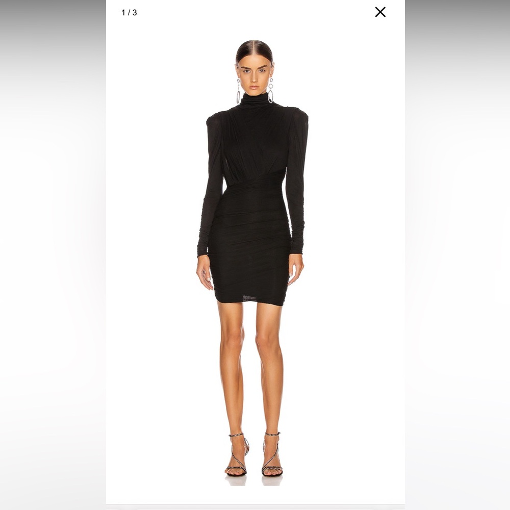 Isabel Marant Jisola black turtleneck long sleeve ruched dress